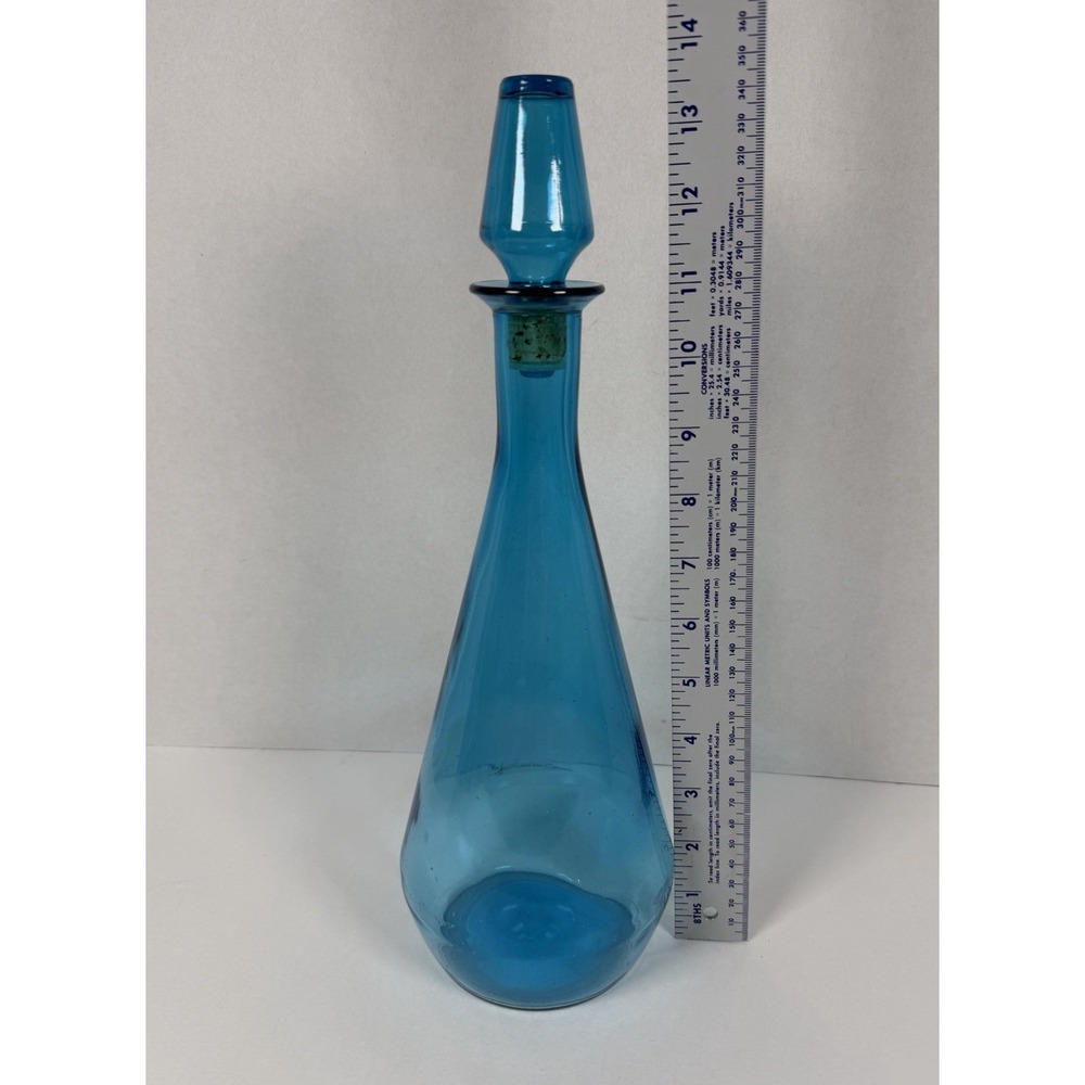 VTG Downy Fabric Softener Blue Glass Bottle Decanter 13 1/2 Inches Tall - Picture 6 of 6